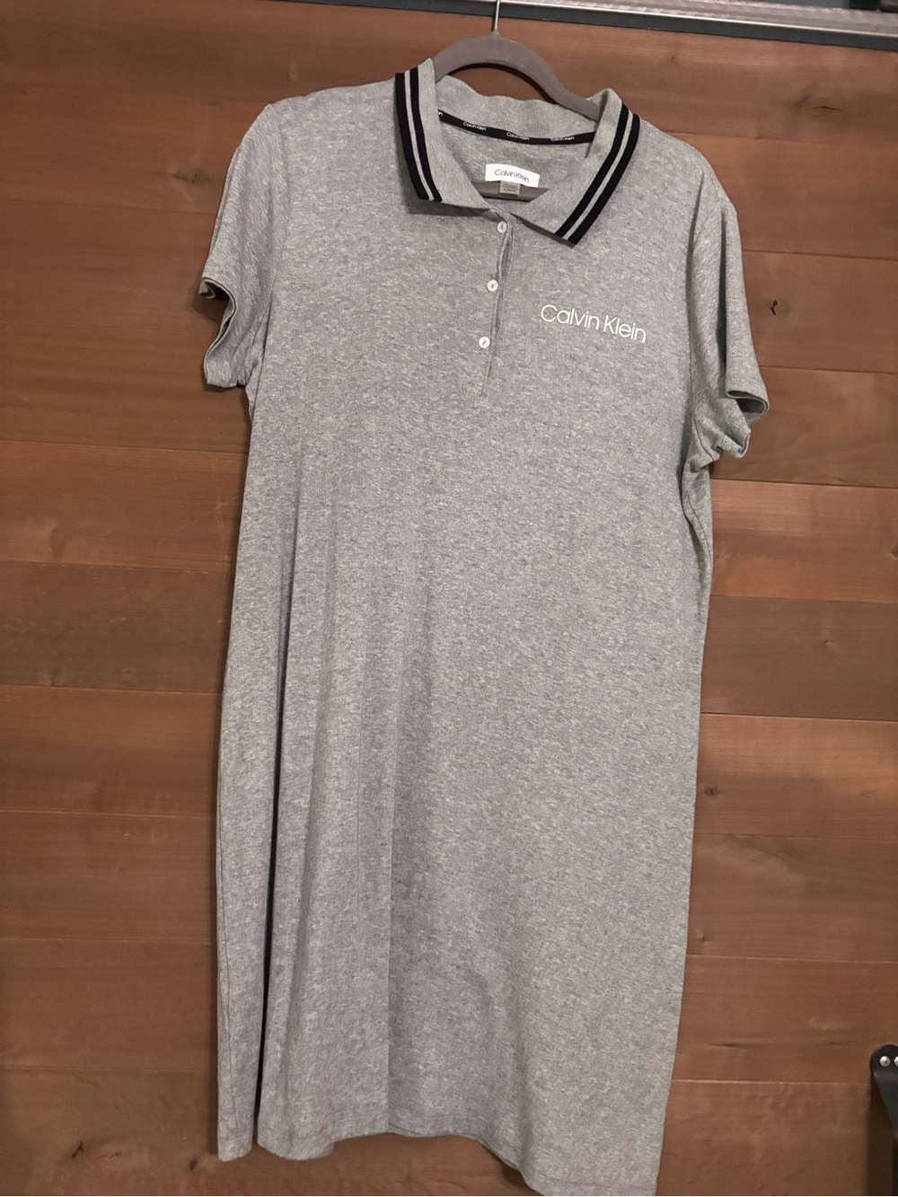 Calvin Klein Gray Polo Shirt Dress with Contrast Collar